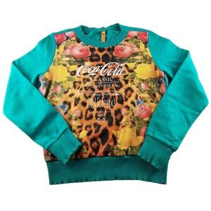 Vintage I-Conic Women's Blue Mixed Print Coca Cola Logo Crewneck Sweatshirt S